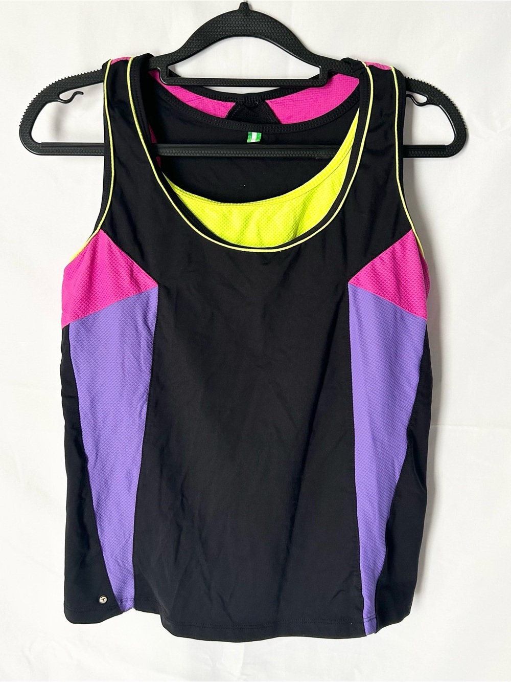 Black Athletic Tank with Neon Yellow, Hot Pink & Purple Panels